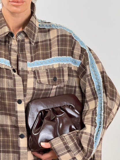 Maxi camicia abito quadri brown 36387.