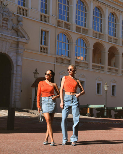 ONE SLEEVE RUCHED TOP ORANJE