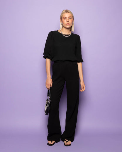 MELODY MOUSSELINE STRAIGHT LEG PANTS PETITE ZWART
