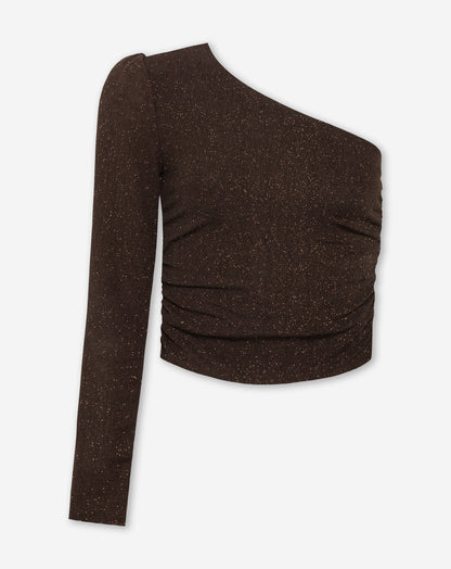 JOANY CRINKLE GLITTER ONE SLEEVE TOP BRUIN