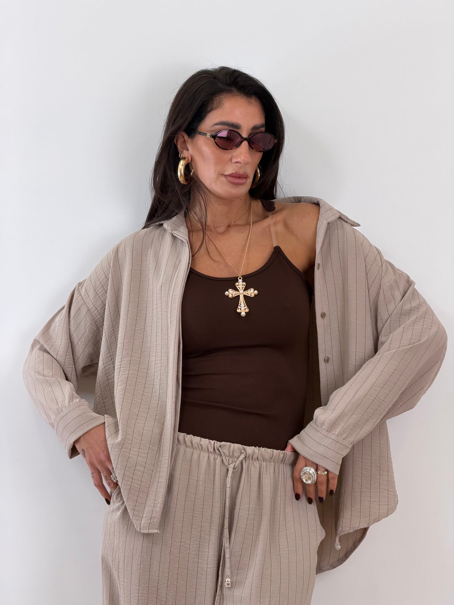 Coordinato beige gessato 25003