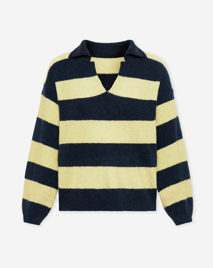 KNITTED STRIPE POLO MARINEBLAUW