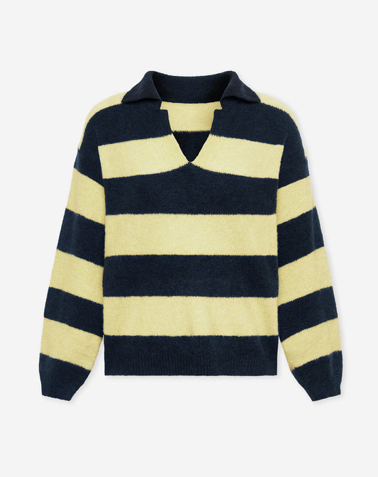 KNITTED STRIPE POLO MARINEBLAUW