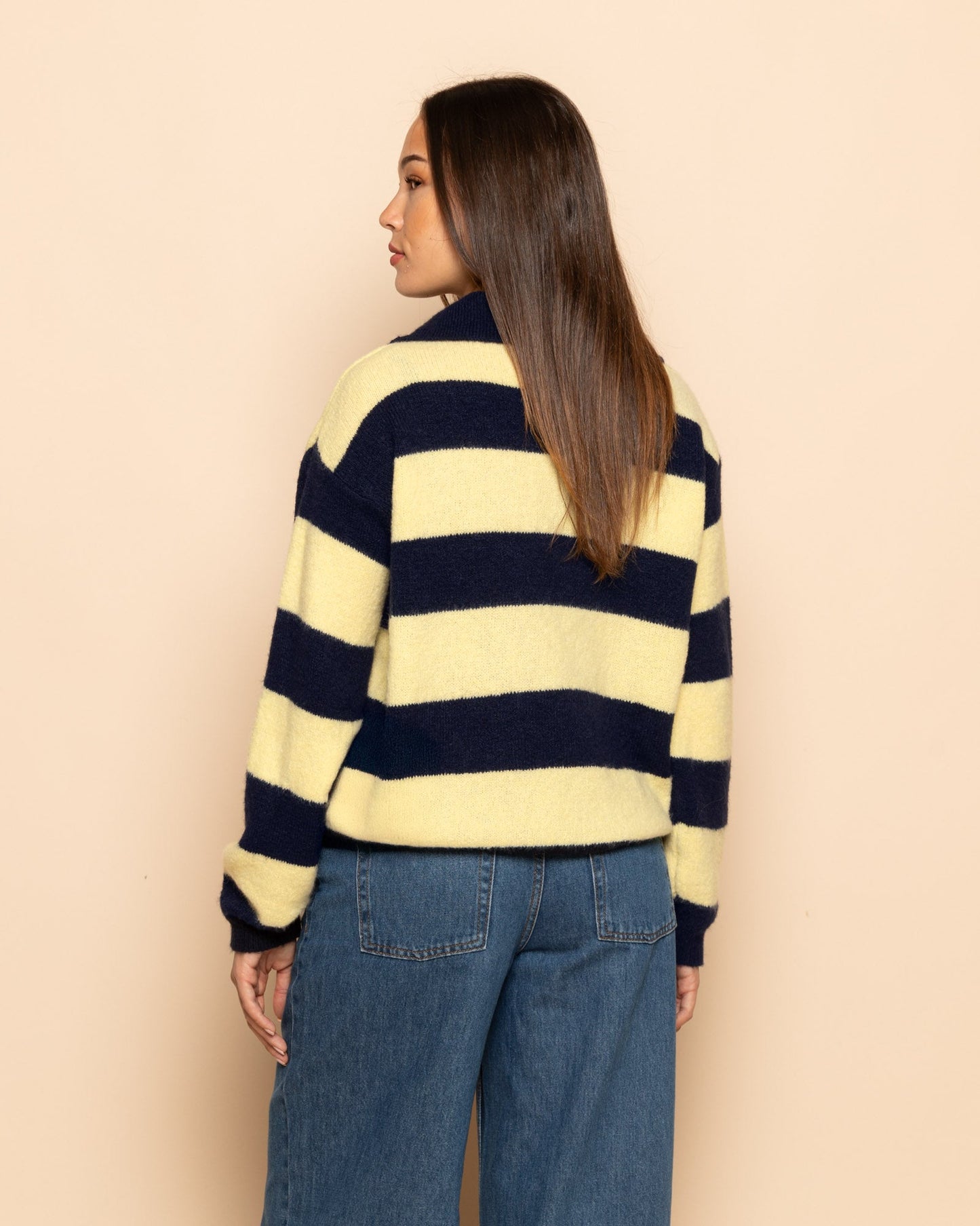 KNITTED STRIPE POLO MARINEBLAUW