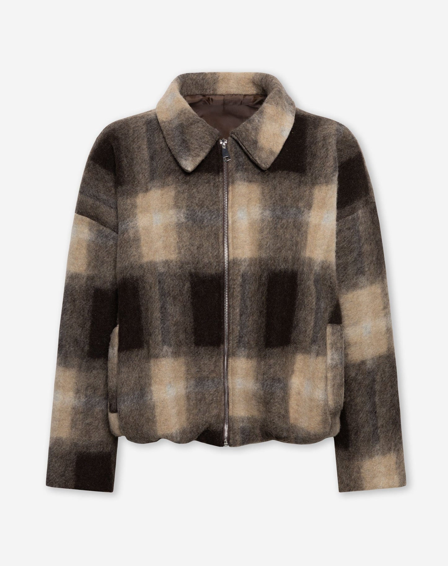 CHECKED BUBBLE HEM JACKET BRUIN