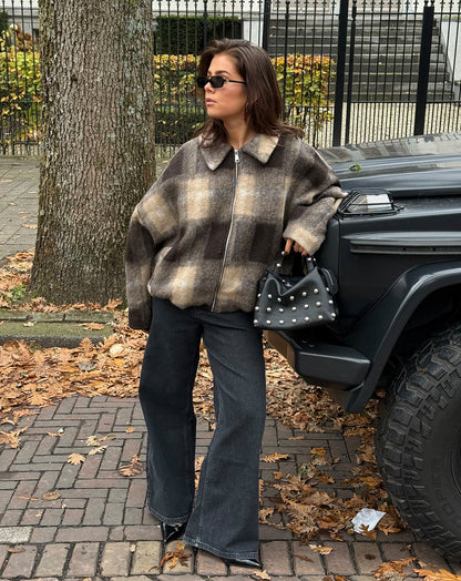 CHECKED BUBBLE HEM JACKET BRUIN