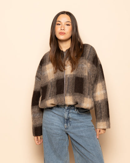 CHECKED BUBBLE HEM JACKET BRUIN