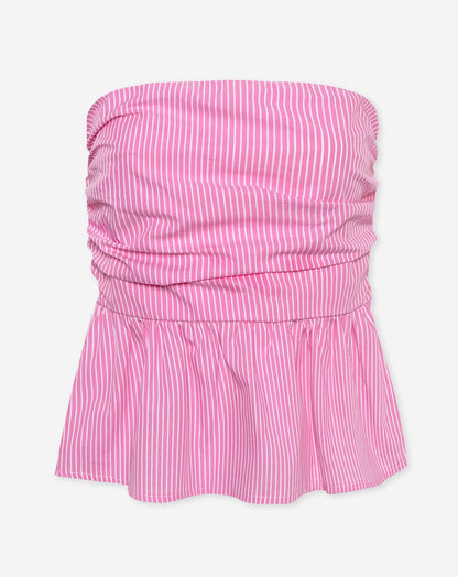 LEIA STRIPE PEPLUM TOP ROZE