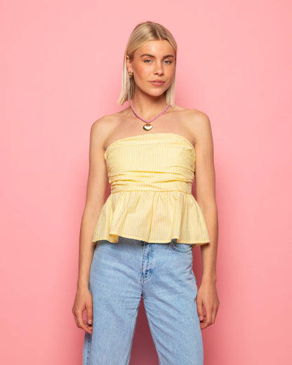 LEIA STRIPE PEPLUM TOP GEEL