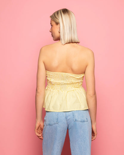 LEIA STRIPE PEPLUM TOP GEEL