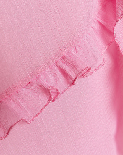 SLEEVELESS CRINKLE RUFFLE TOP ROZE
