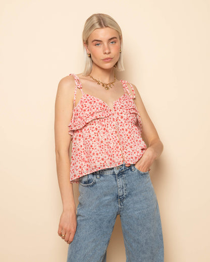 FLOWER RUFFLE CAMI ROZE