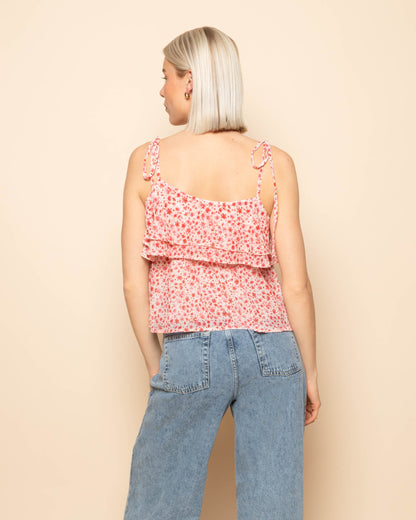 FLOWER RUFFLE CAMI ROZE