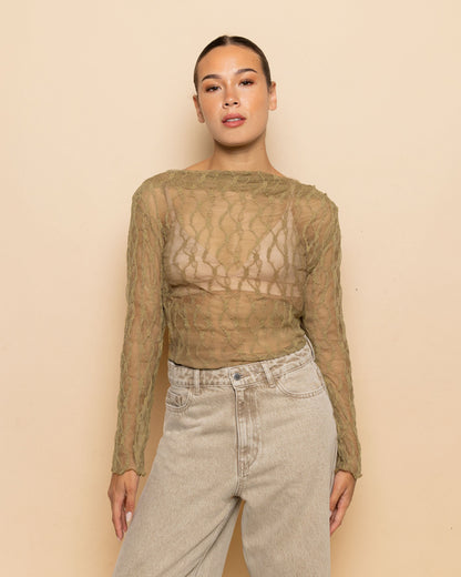 YENTL LACE TOP OLIJFGROEN