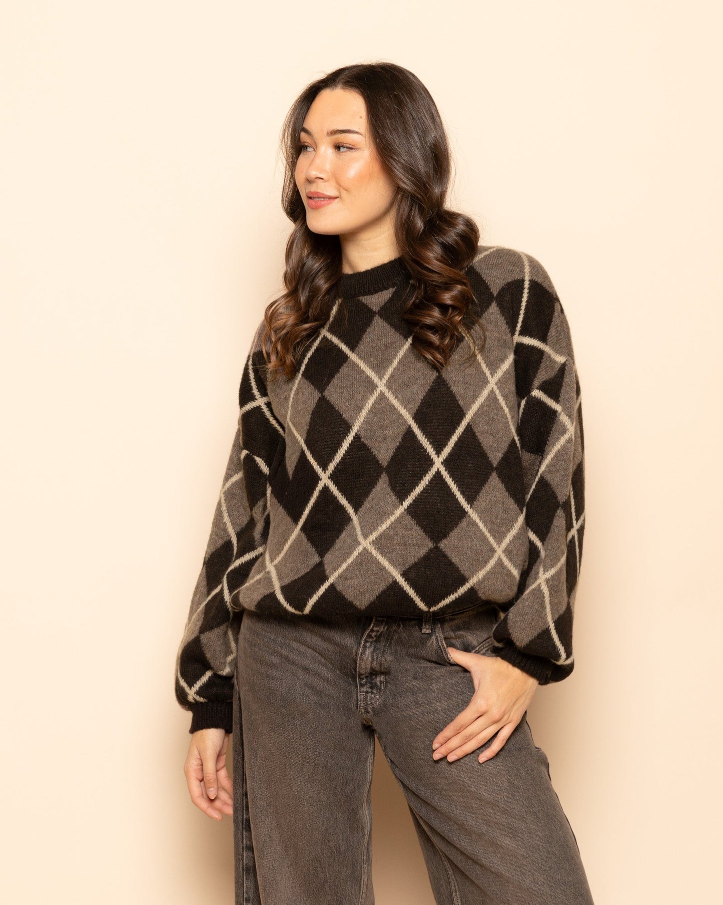 JAYLIN CHECK KNIT BRUIN