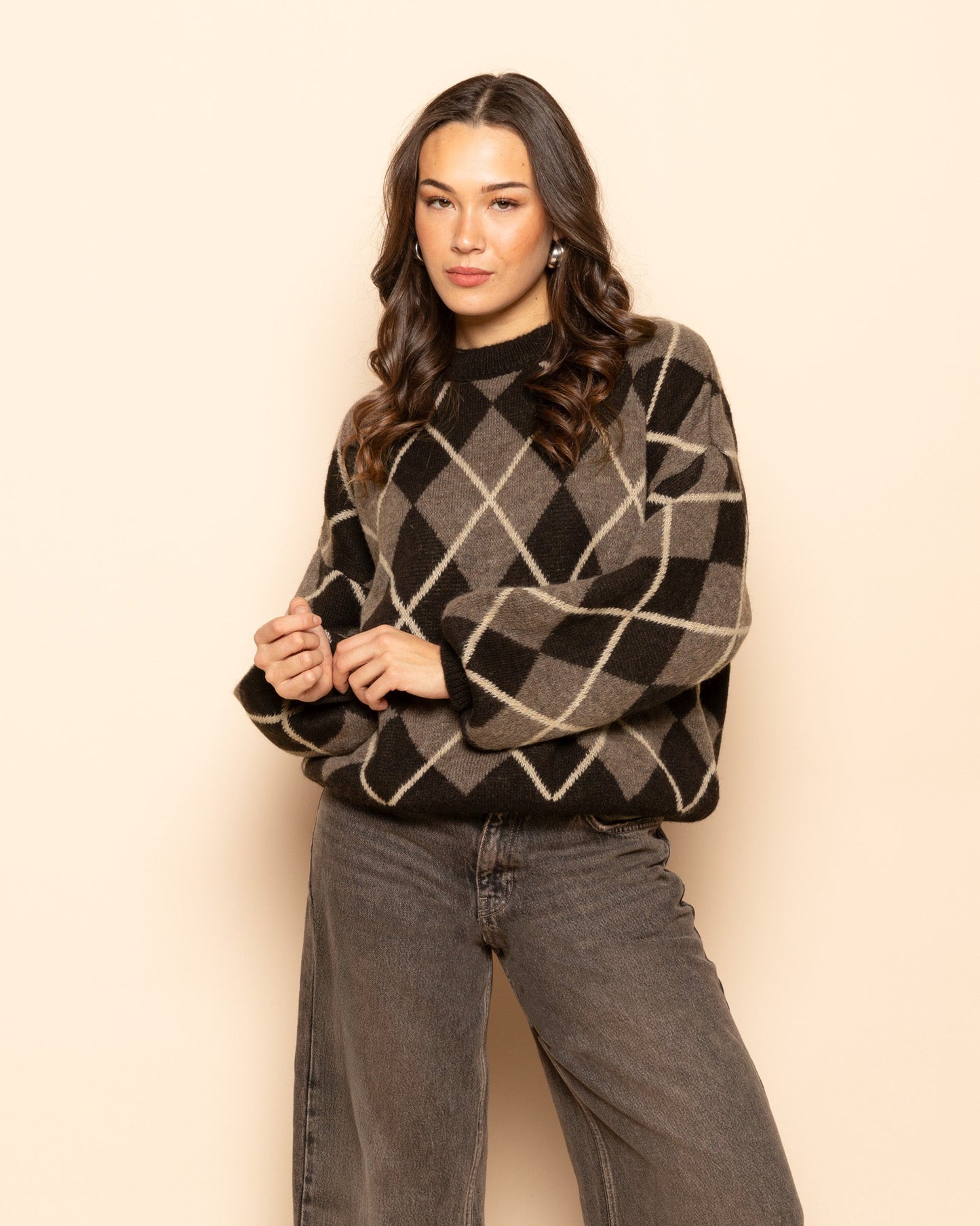 JAYLIN CHECK KNIT BRUIN