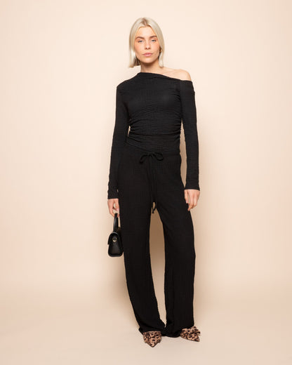 STRUCTURE STRAIGHT LEG PANTS PETITE ZWART
