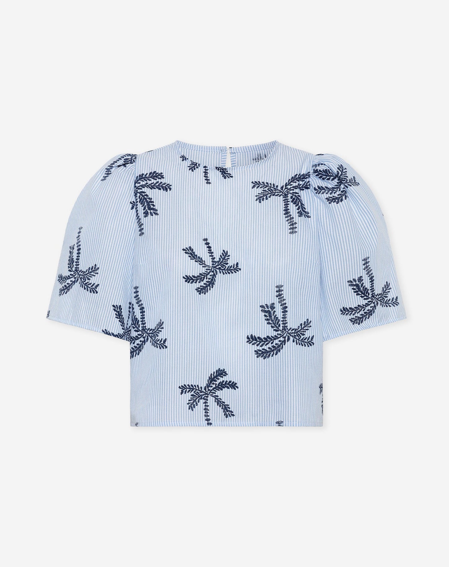 PALM STRIPE PUFF TOP BLAUW