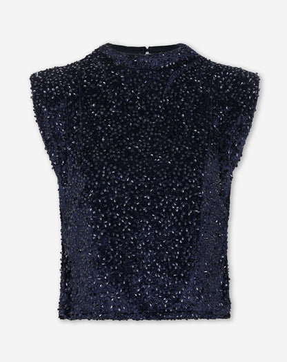 PHOEBE VELVET SEQUINS TOP MARINEBLAUW