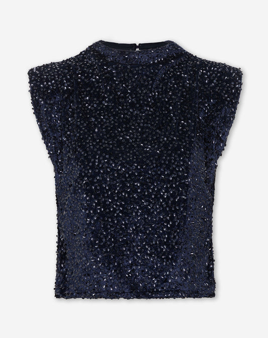 PHOEBE VELVET SEQUINS TOP MARINEBLAUW