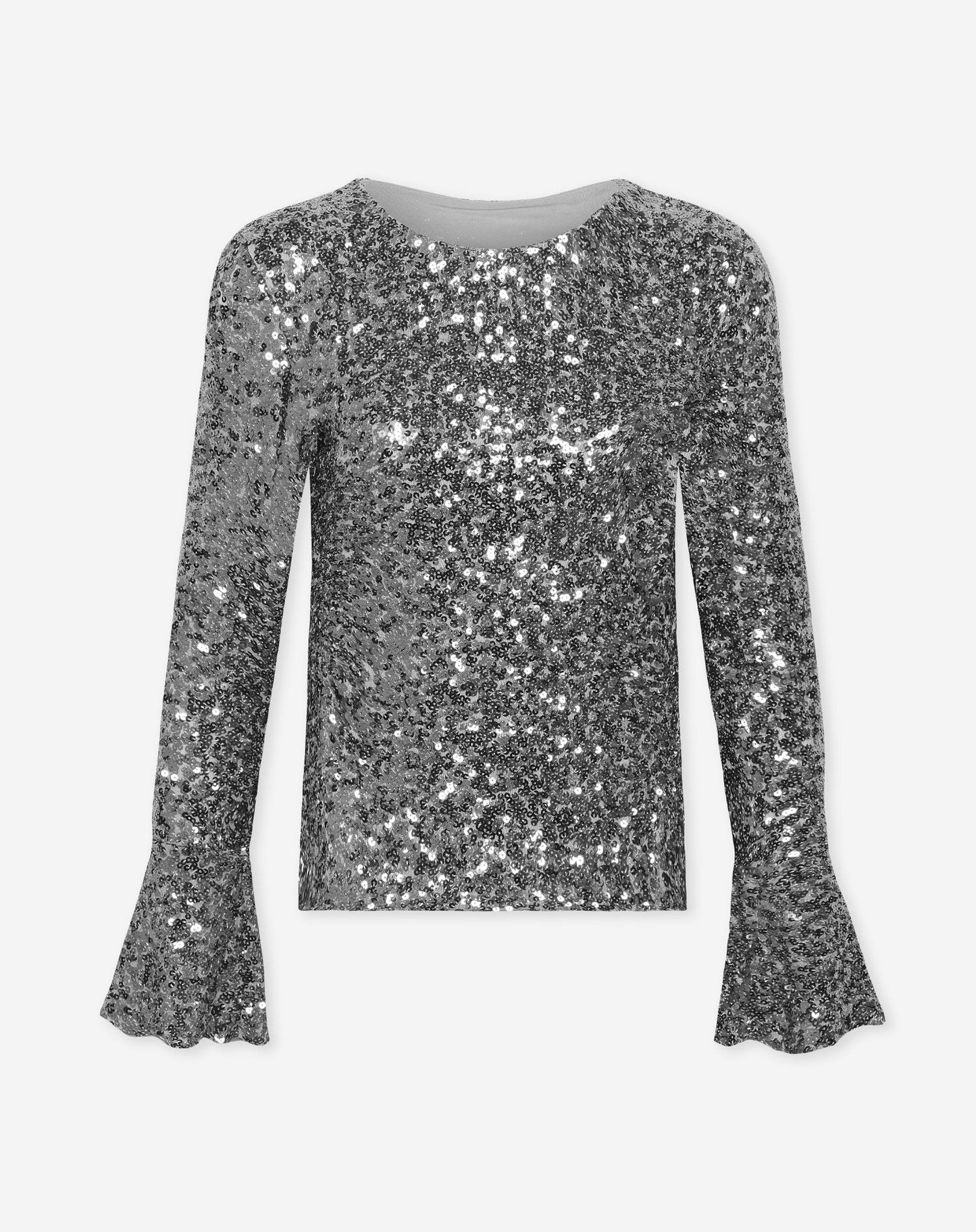 ROBBIN SEQUINS FLARE SLEEVE TOP ZILVER
