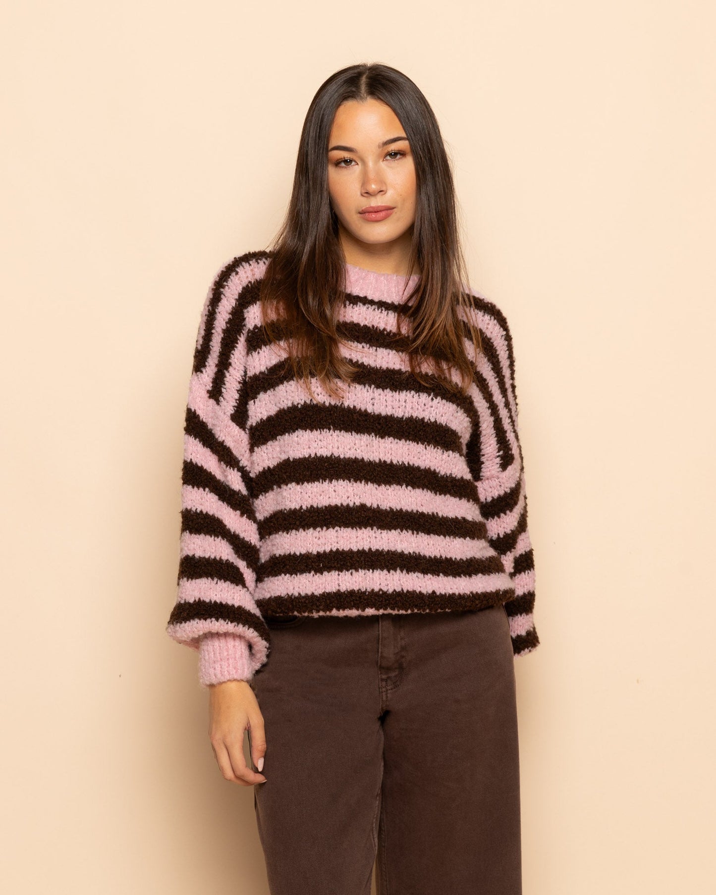 LUCIA BOUCLE STRIPE KNIT ROZE