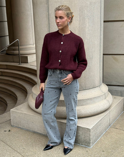 CARDIGAN DE PUNTO BORDEAUX