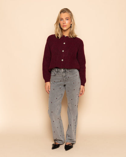 HEART BOOTCUT JEANS GRIJS BURGUNDY