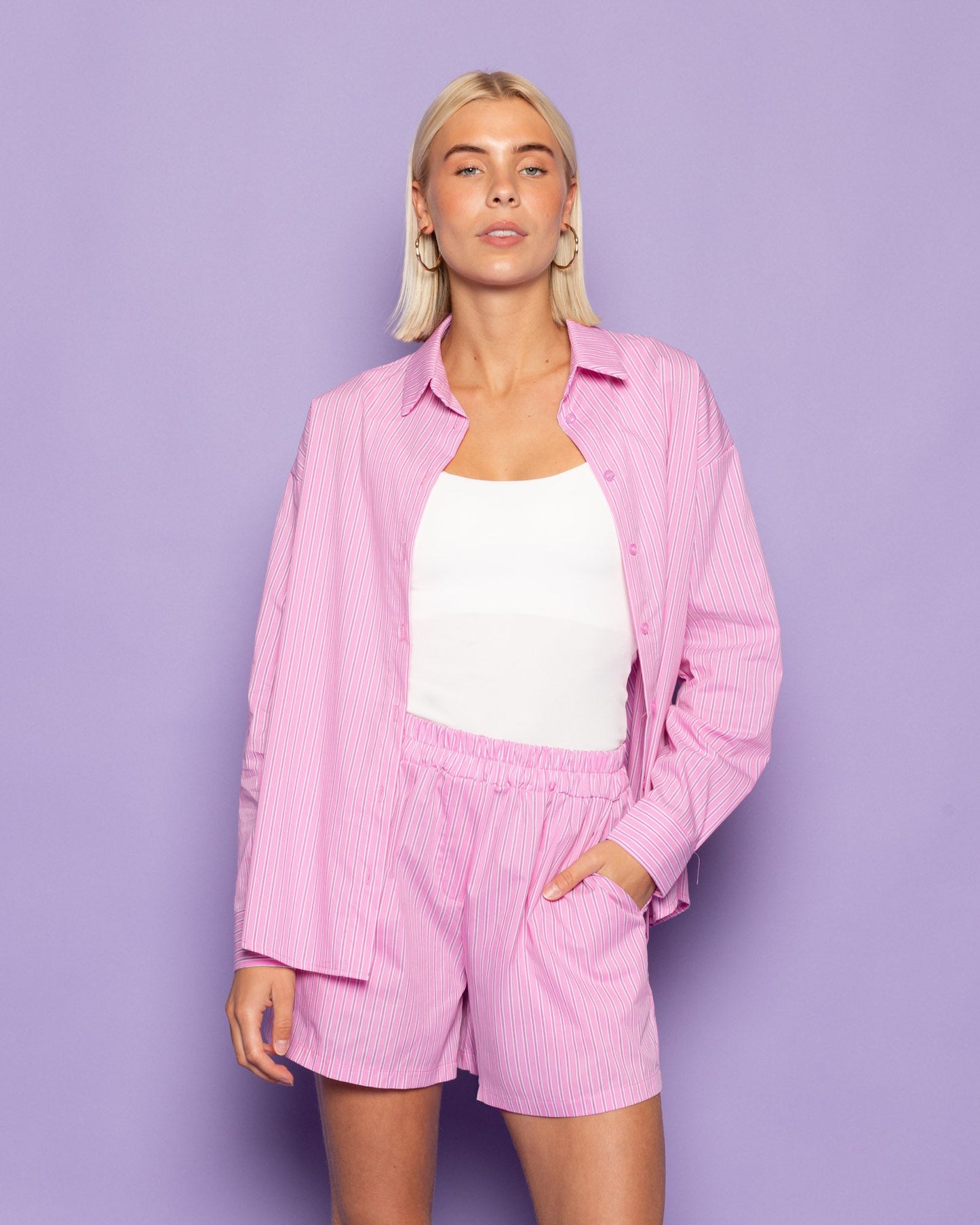 PUCK MULTI STRIPE OVERSIZED BLOUSE ROZE