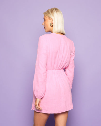 MOUSSELINE FAKE WRAP DRESS ROZE