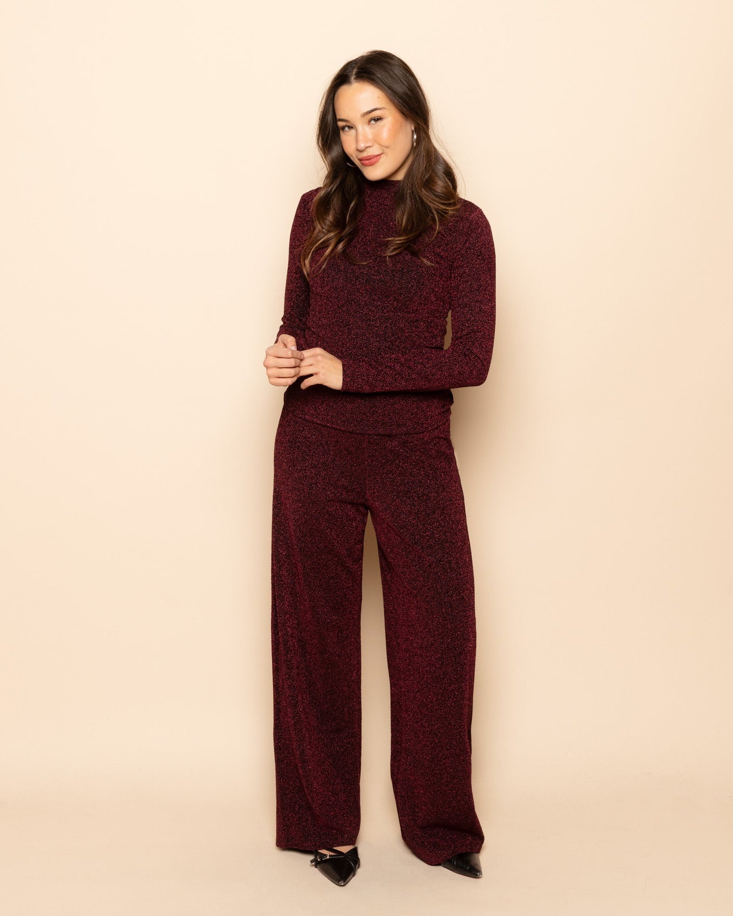 JOANY GLITTER TOP BURGUNDY