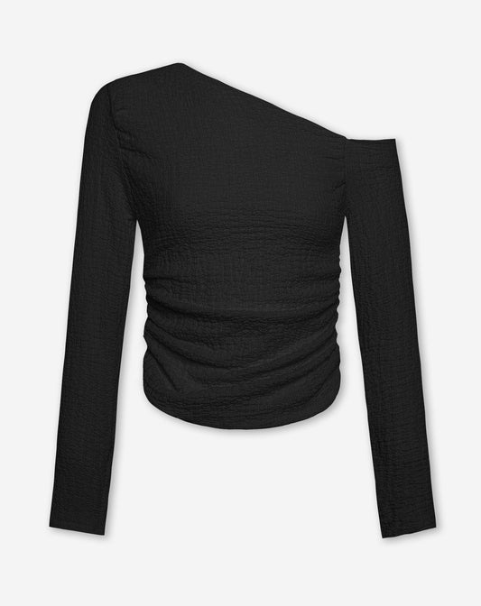 STRUCTURE OFF SHOULDER RUCHED TOP ZWART