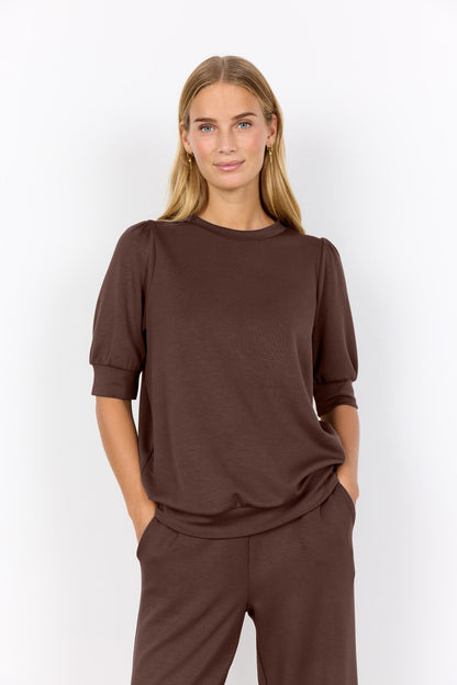 Elena™ – Blusa de Felpa con Mangas Cortas Marrón
