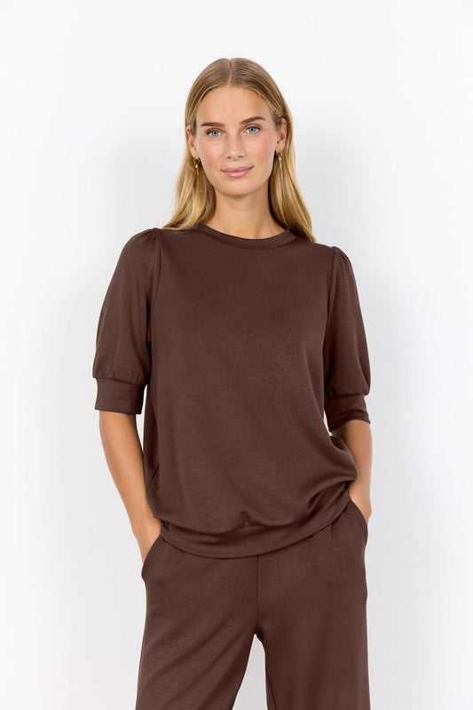 Elena™ – Blusa de Felpa con Mangas Cortas Marrón