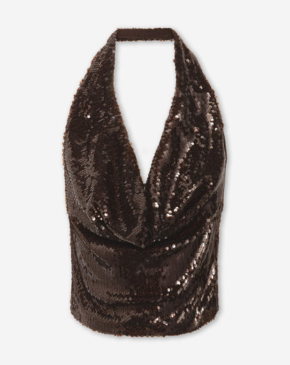 LYNN SEQUINS HALTER TOP BRUIN