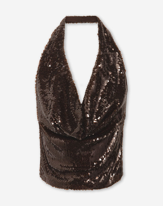 LYNN SEQUINS HALTER TOP BRUIN