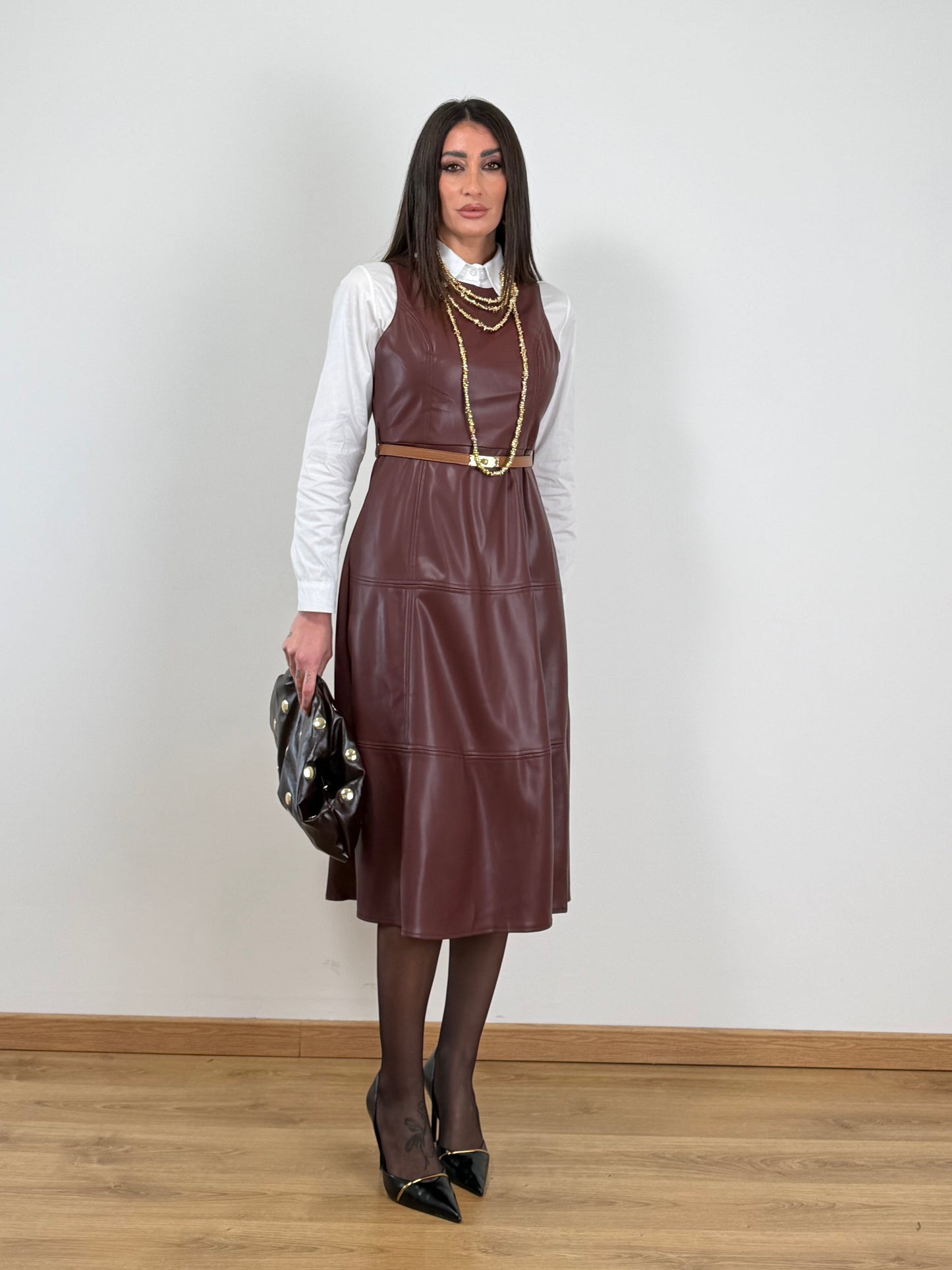 Abito longuette ecopelle bordo 20855
