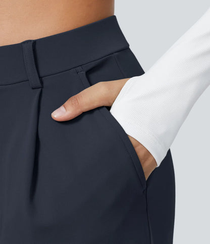 Pantalones de trabajo de cintura alta con bolsillos y pernera recta