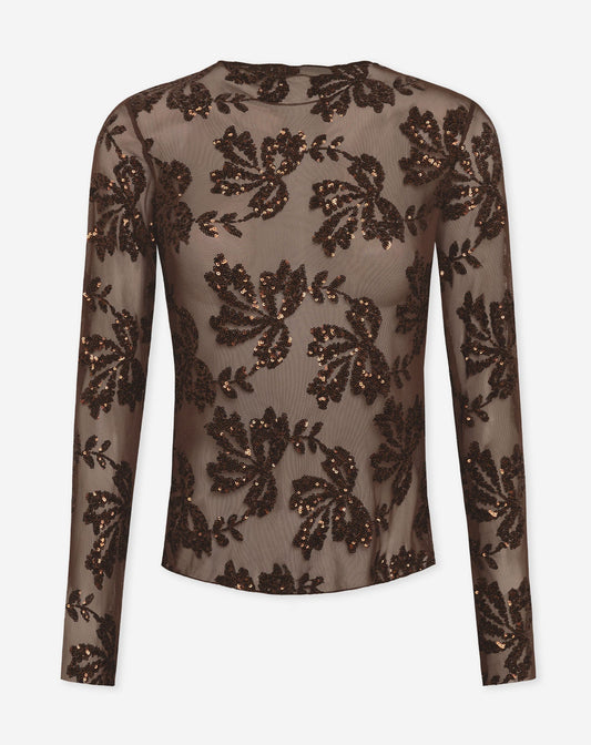 SEQUINS LEAF TOP BRUIN