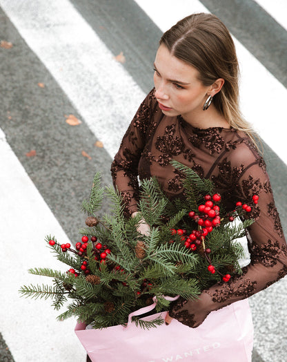 SEQUINS LEAF TOP BRUIN