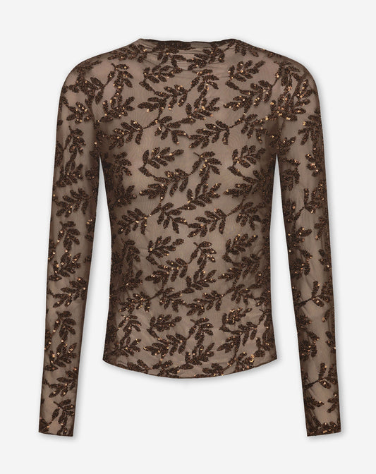 SEQUINS SMALL LEAF TOP BRUIN
