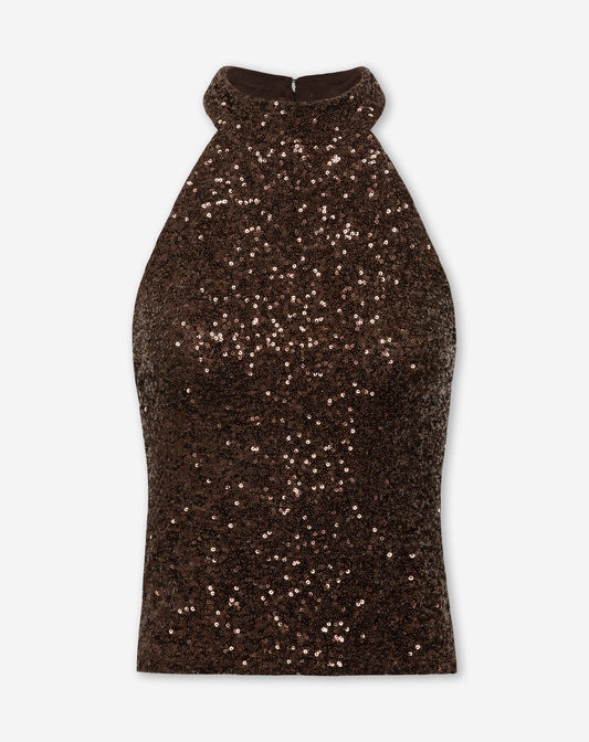 MAYA SEQUINS HALTER TOP BRUIN