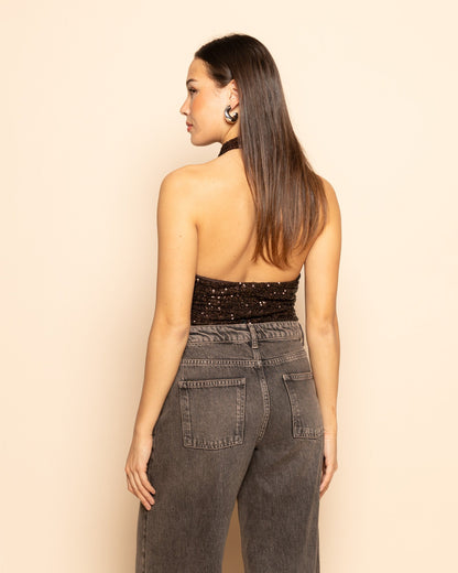 MAYA SEQUINS HALTER TOP BRUIN