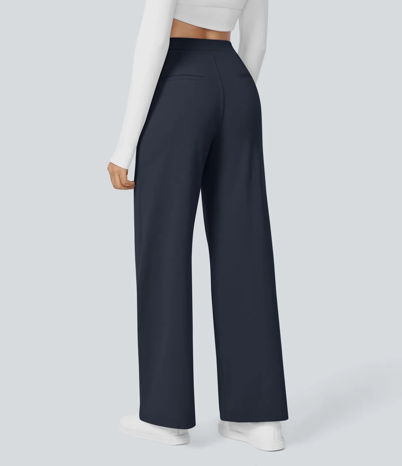 Pantalones de trabajo de cintura alta con bolsillos y pernera recta