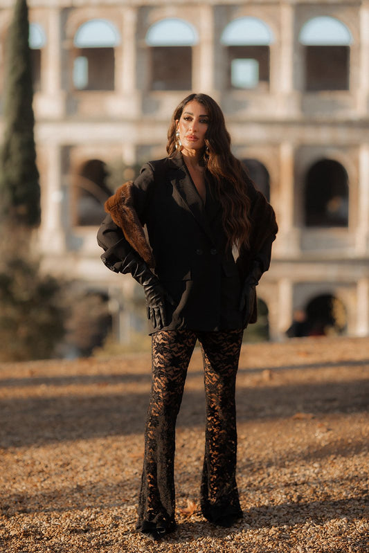 Pantaloni con ricami velluto zampetta 5761