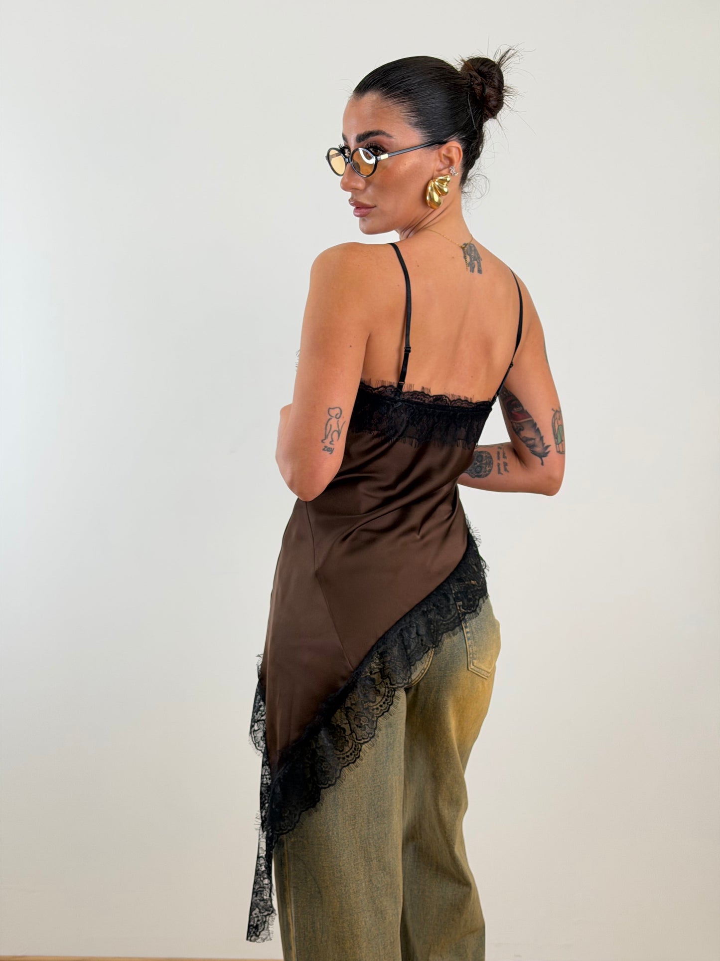 Top VIRALE pizzo marrone 9222