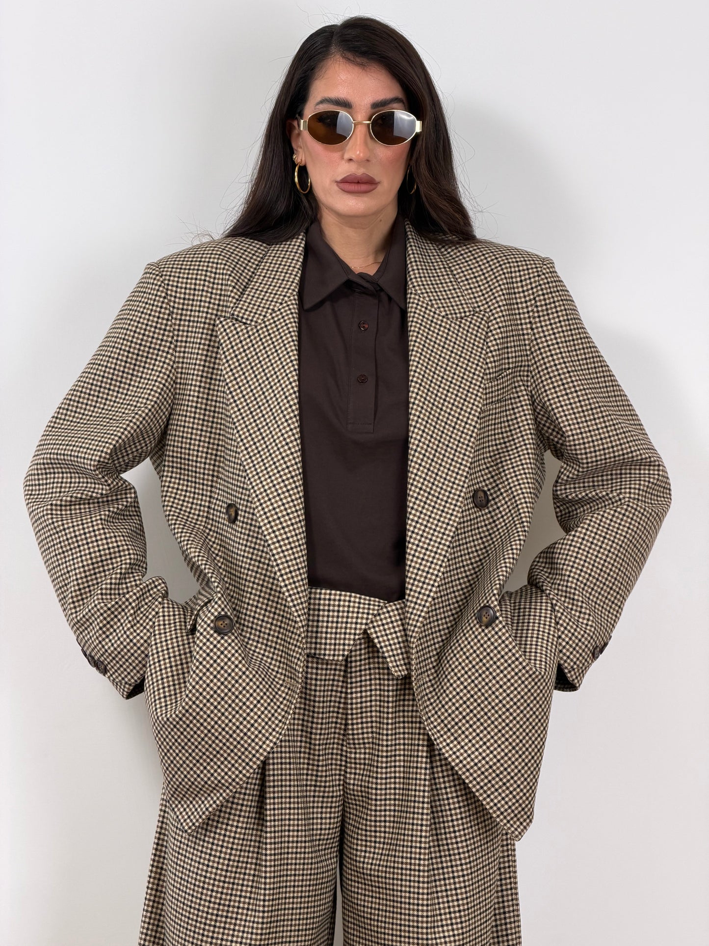 Blazer quadri beige Lumina 260067
