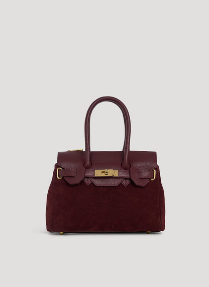 Borsa Elizabeth Micro in Camoscio e Pelle Borgogna