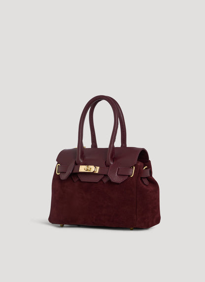 Borsa Elizabeth Micro in Camoscio e Pelle Borgogna