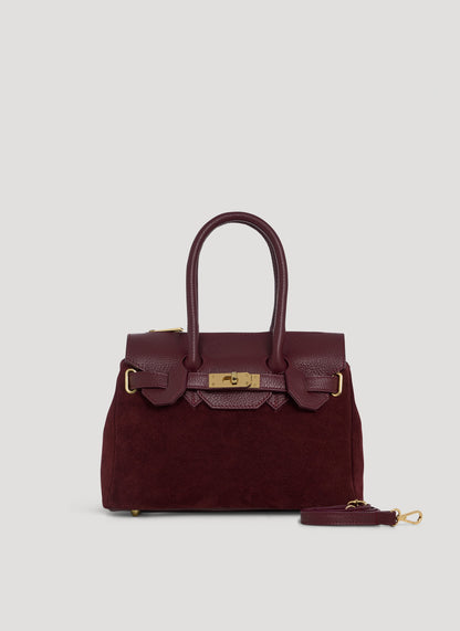 Borsa Elizabeth Micro in Camoscio e Pelle Borgogna